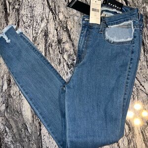 Fashion Nova Distressed Blue Skinny Jeans